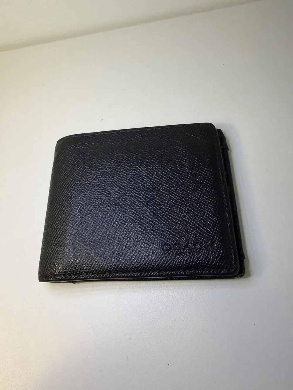 Coach Black Bifold Men's Wallet W Two Money Pockets Card Slots 2 Logo Accents